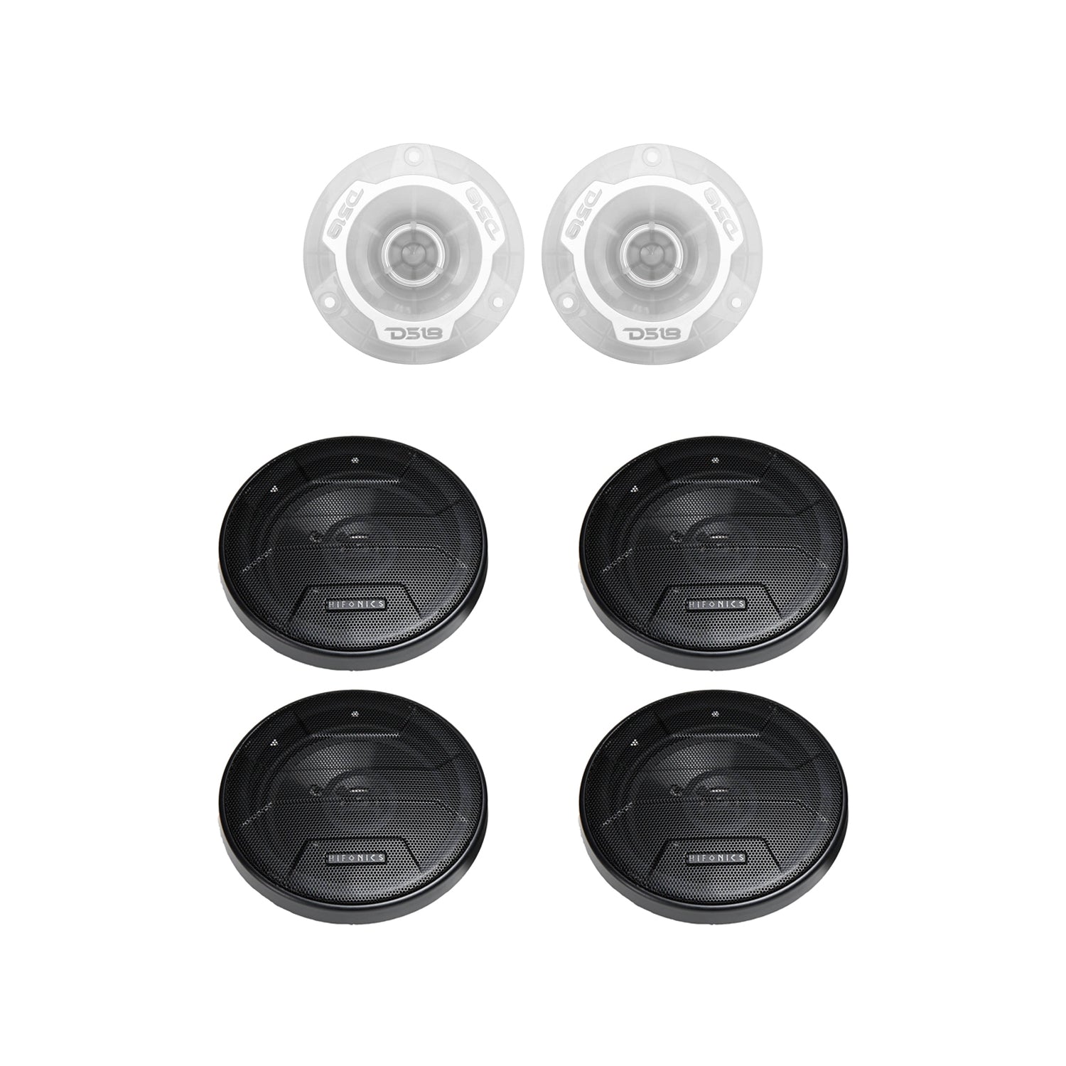 DS18 PRO TW1L 240 Watt Bullet Tweeter Pair with 2 Pair of 6.5 Inch Speakers