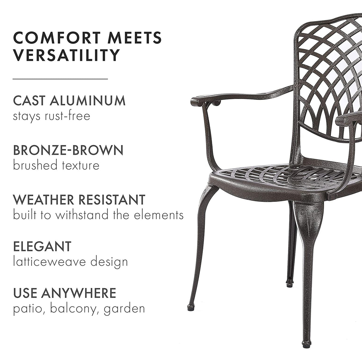 Kinger Home Arden Rustic Aluminum Patio Dining Chairs, Bronze, Set of 2 (Used)
