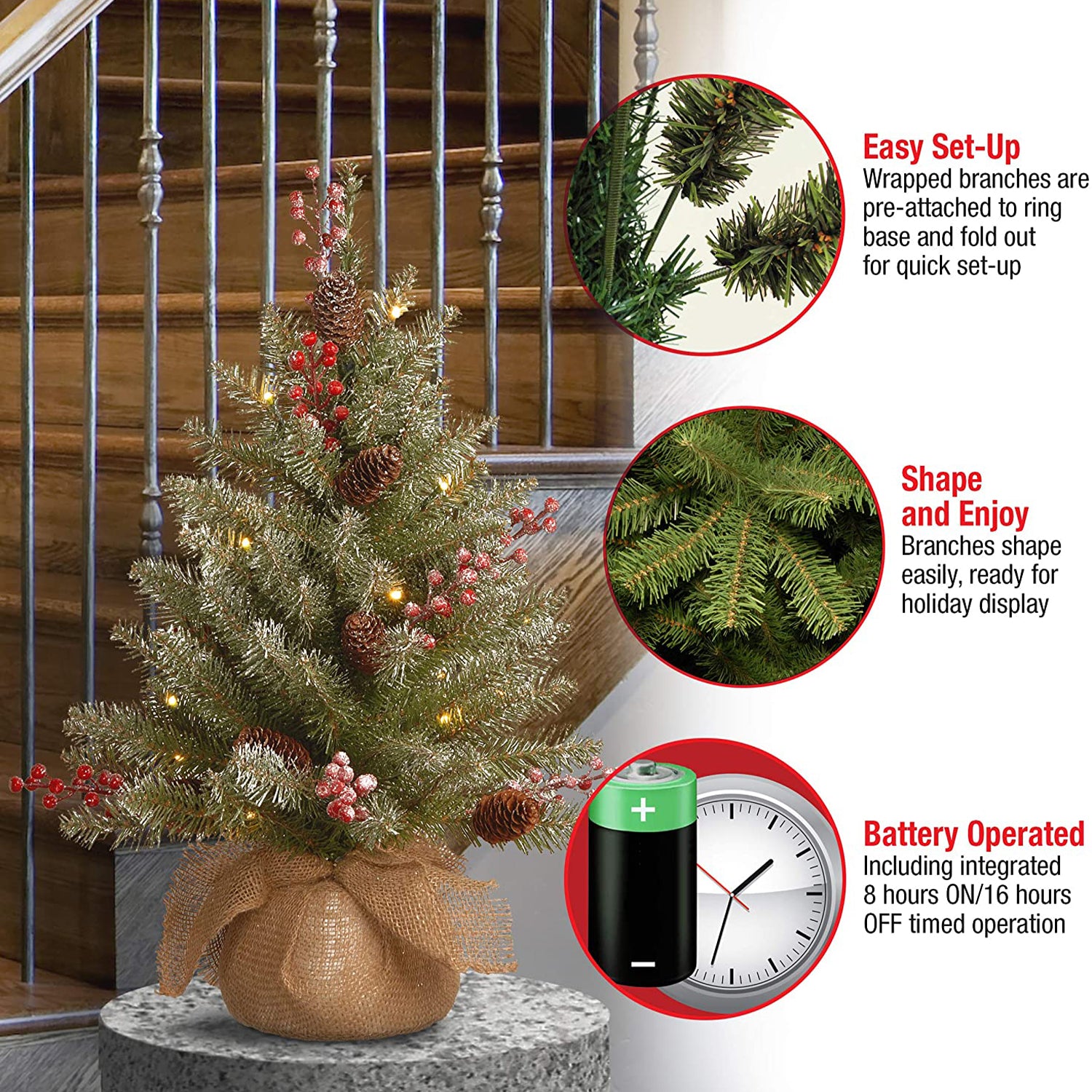 National Tree 2' Dunhill Fir Artificial Christmas Tree w/ LED Lights (Open Box) - VMInnovations
