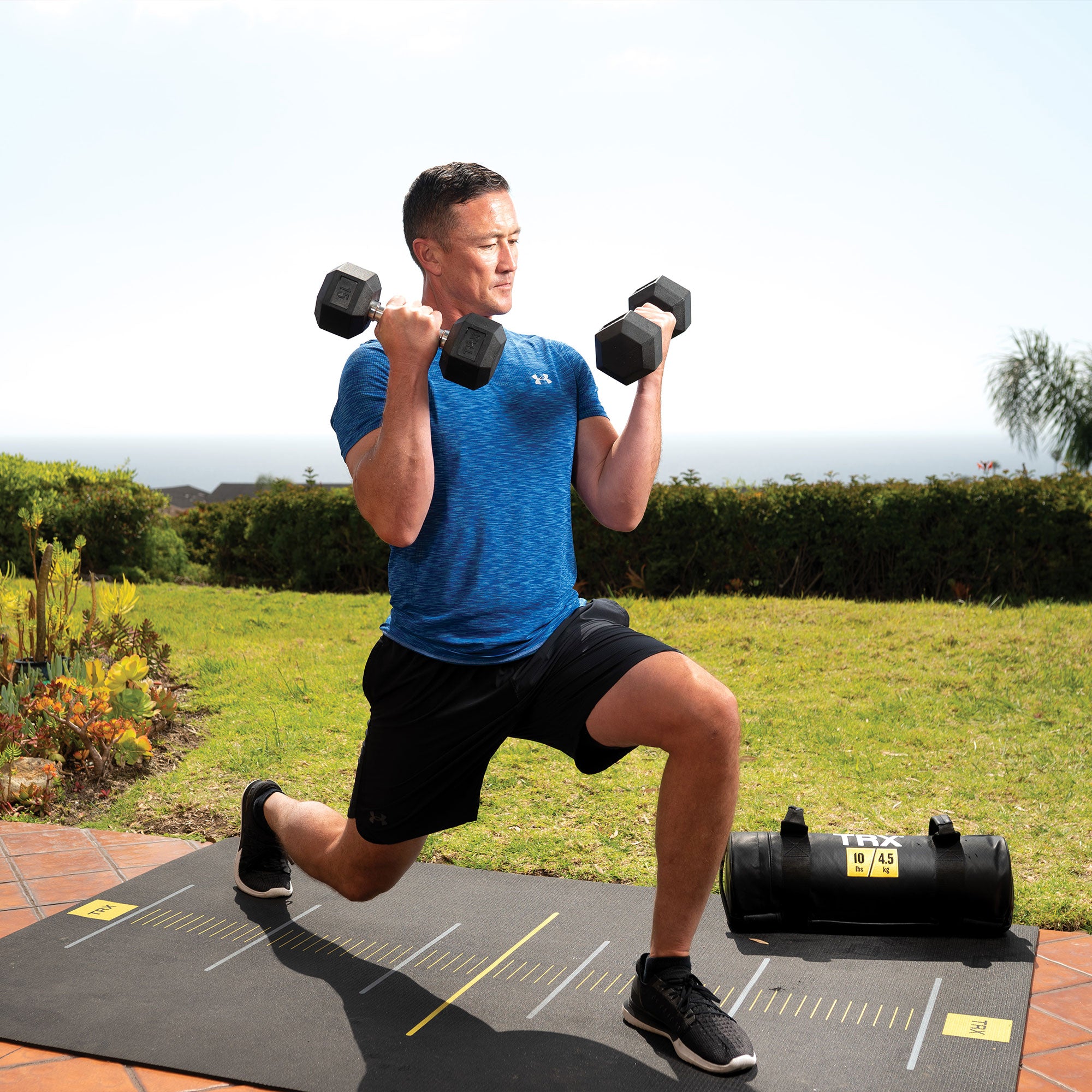 TRX Hex Rubber 10lb Dumbbell Weights Strength Training Workout Equipment, 1 Pair