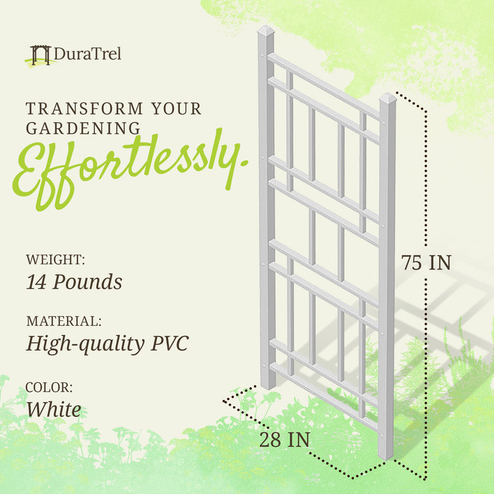 Dura-Trel Wellington 28 x 75 Inch PVC Vinyl Outdoor Garden Patio Trellis, White - VMInnovations