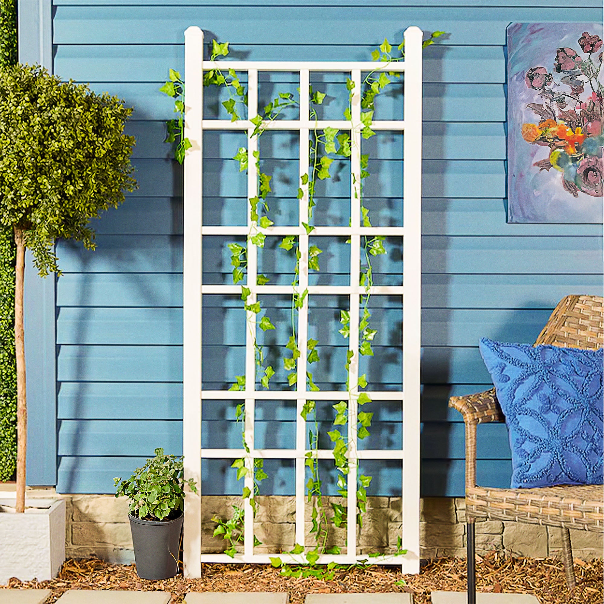 Dura-Trel Cottage 28"x66" PVC Vinyl Outdoor Garden Patio Trellis,White(Open Box) - VMInnovations