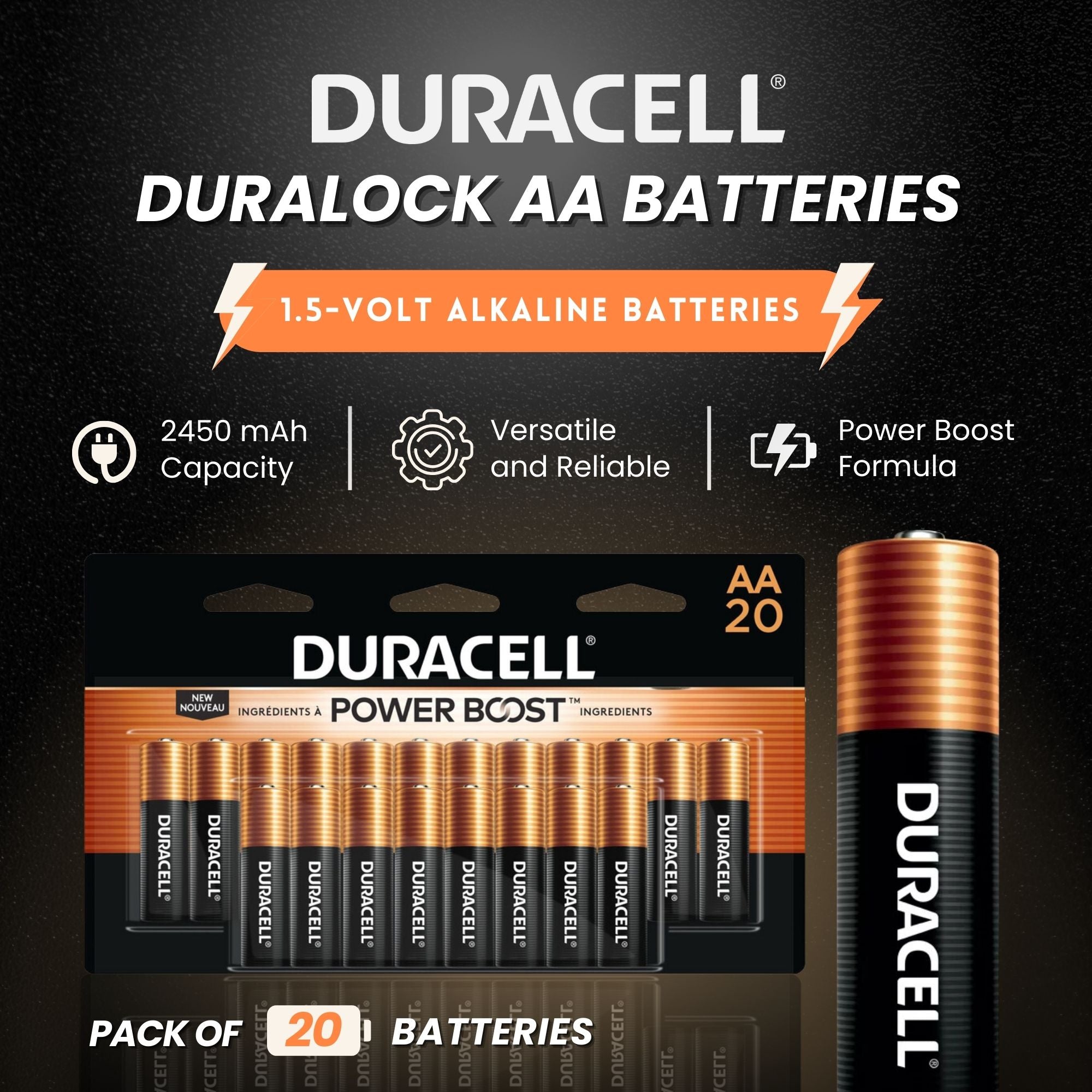 DURACELL Duralock AA 1.5 Volt Alkaline Battery Packs to Charge Items (100 Pack) - VMInnovations