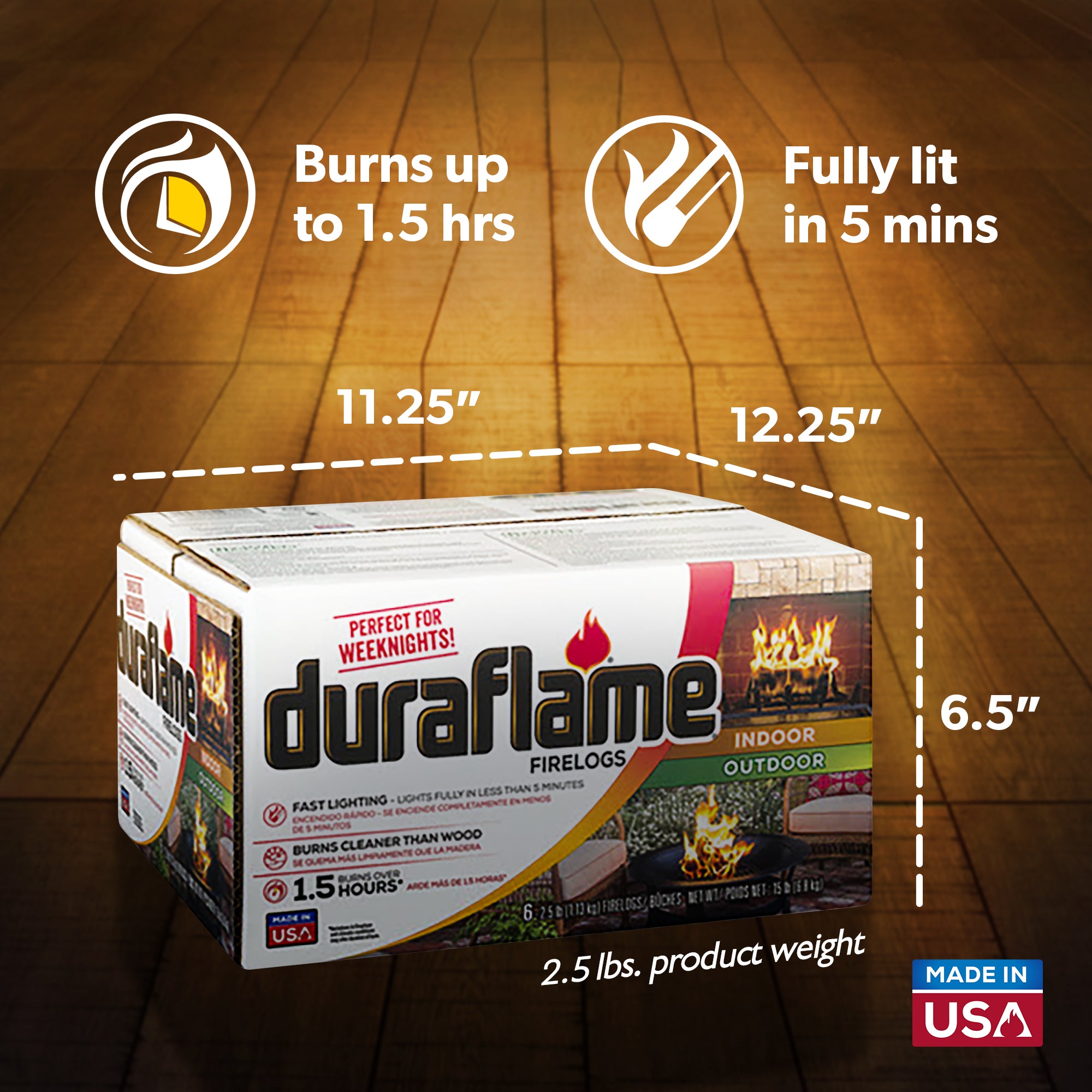 Duraflame 2.5lb Fireplace Fire Pit Firelog 1.5 Hr Burn Time, 6 Pk (Open Box) - VMInnovations