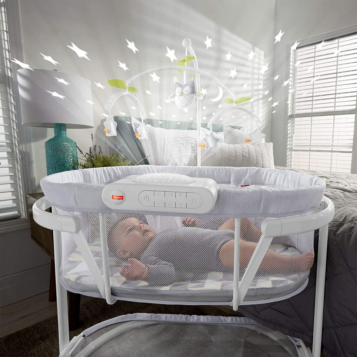 Fisher Price Soothing Motions Baby Bassinet with Mobile and Smart Connect, White - VMInnovations