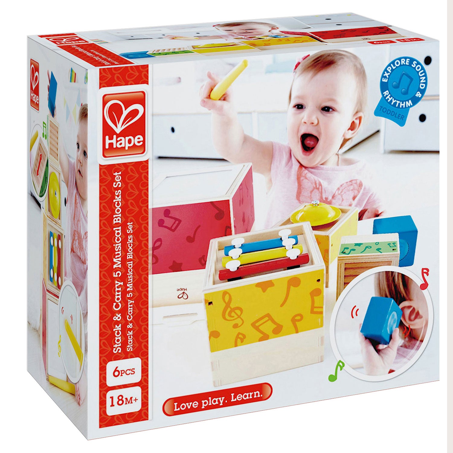 Hape Children's Colorful 6 Piece Wooden Musical Box, Music Toy Set (Open Box)