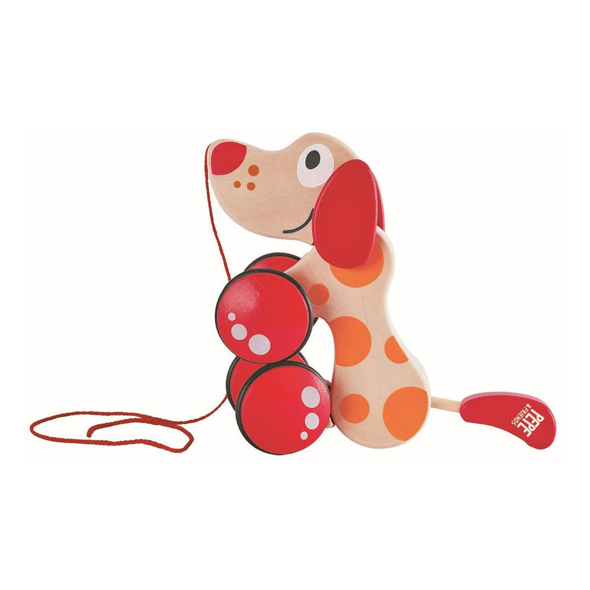Hape Walk A Long Pepe Puppy Wooden Push Pull Toy, Ages 1 and Up, Red and Orange - VMInnovations