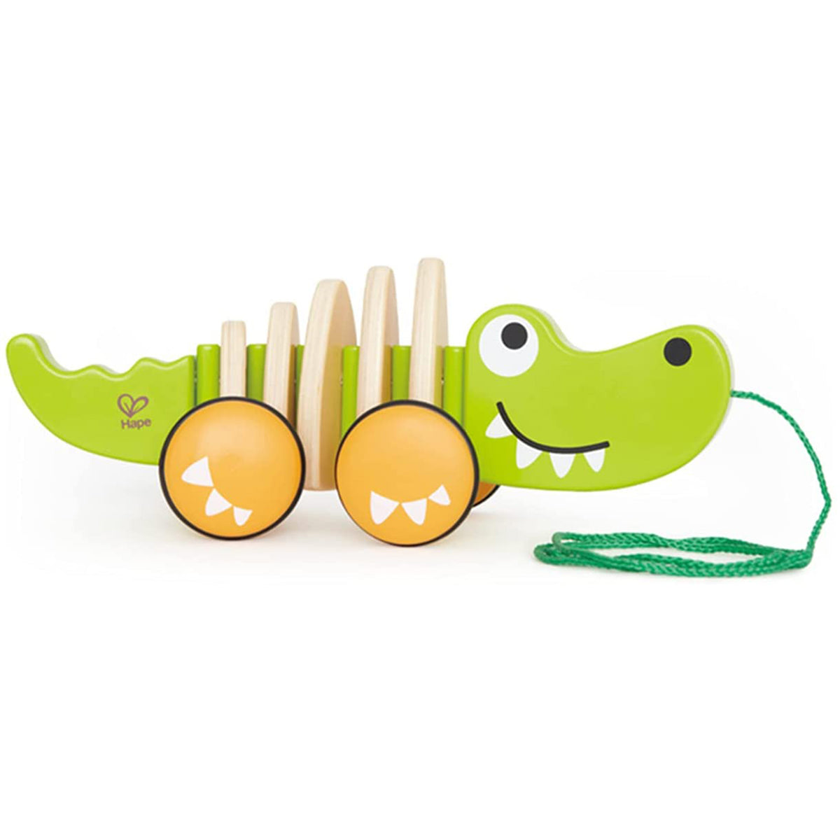 Hape Walk A Long Crocodile Wooden Push Pull Toy for Ages 1 and Up, Lime Green - VMInnovations