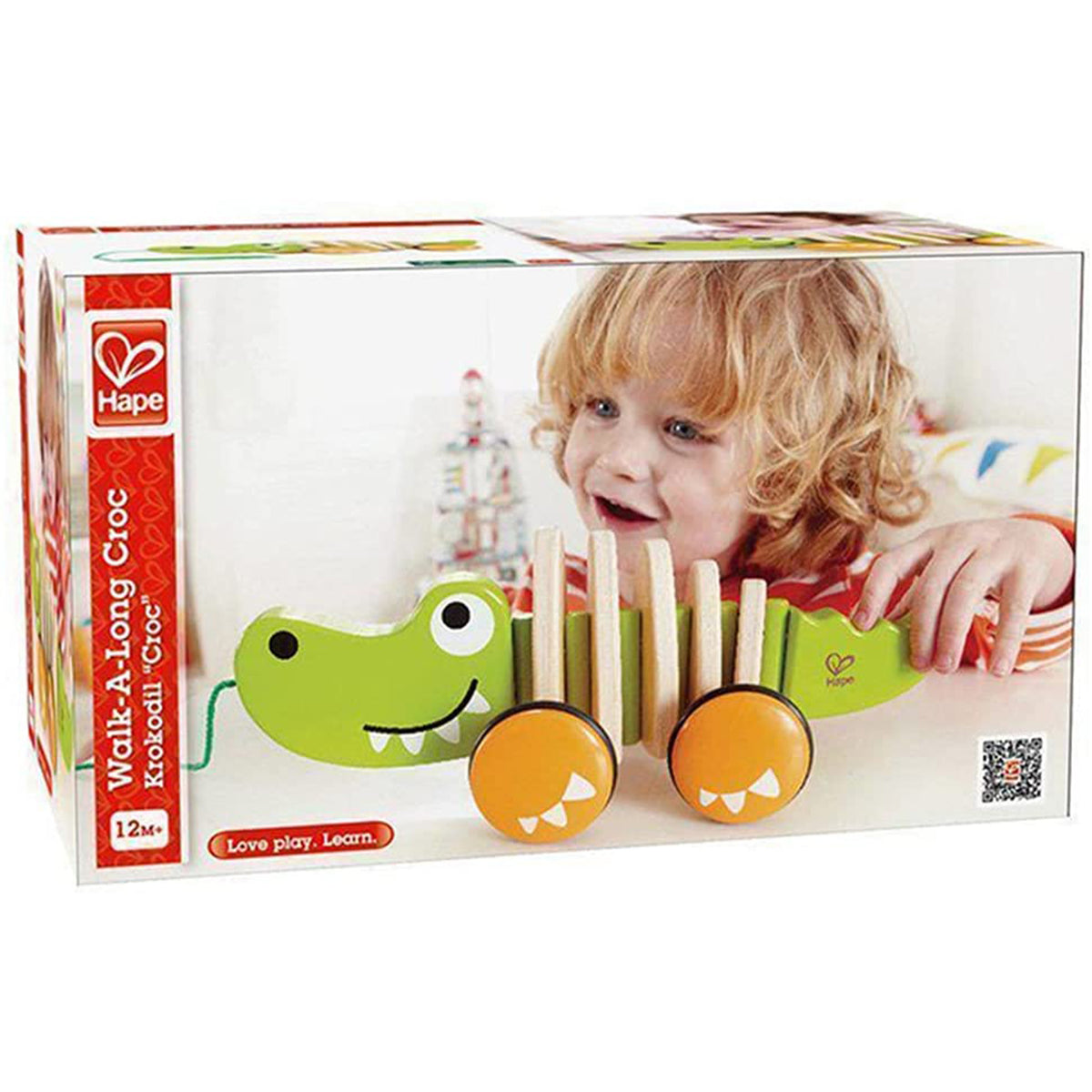 Hape Walk A Long Crocodile Wooden Push Pull Toy for Ages 1 and Up, Lime Green - VMInnovations