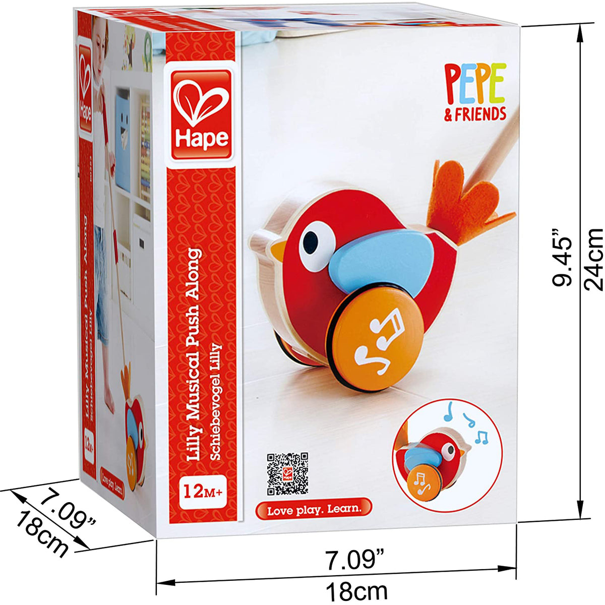 Hape Walk A Long Bird Wooden Push Pull Toy with Detachable Stick, Ages 1 and Up - VMInnovations