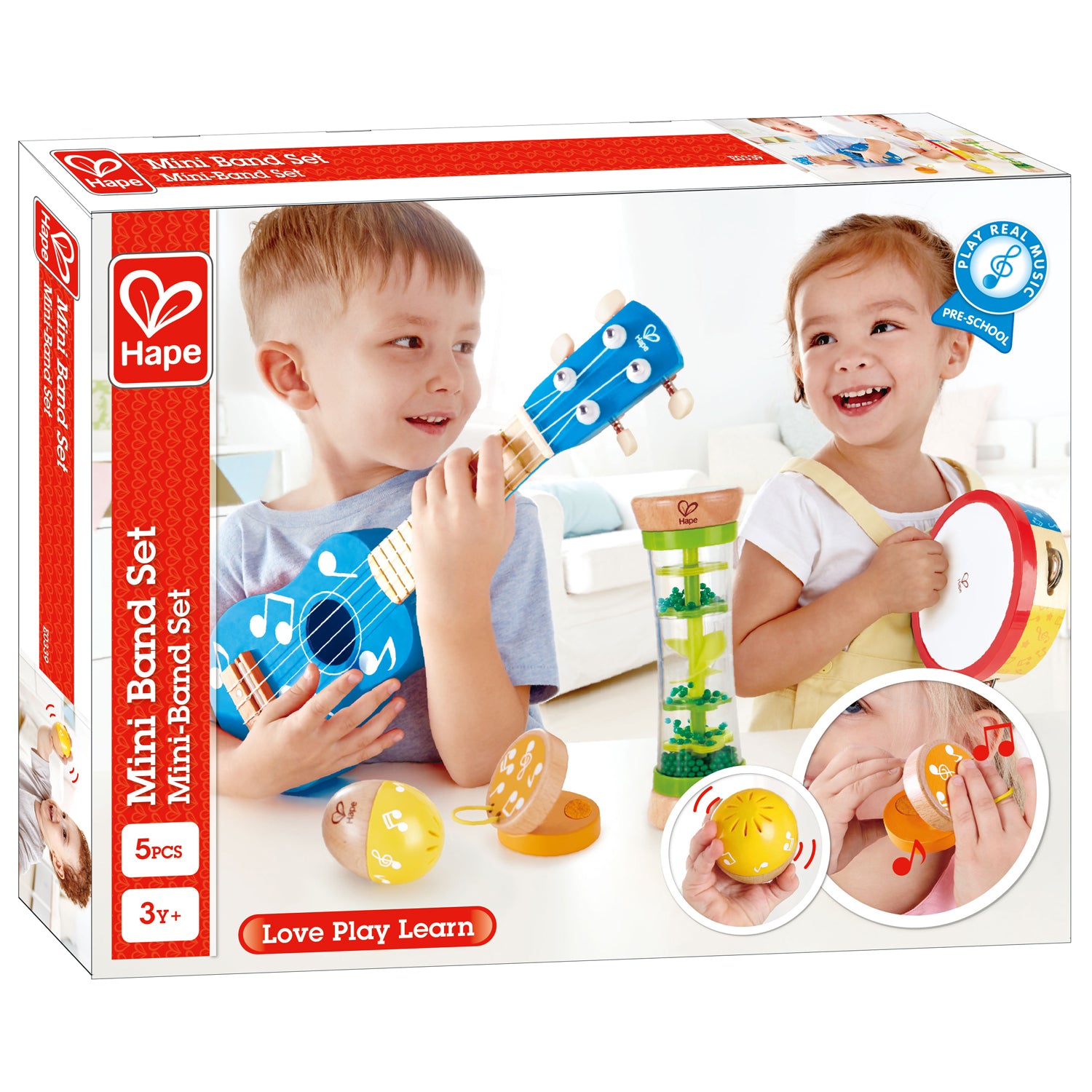 Hape Preschool Toddler Kids 5 Piece Wood Plastic Musical Toy Instrument Band Set (Refurbished)