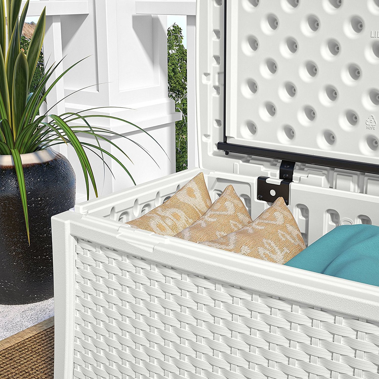 Suncast Patio Coffee Table, Loveseat w/ Storage, Club Chair w/ Storage (2 Pack) - VMInnovations