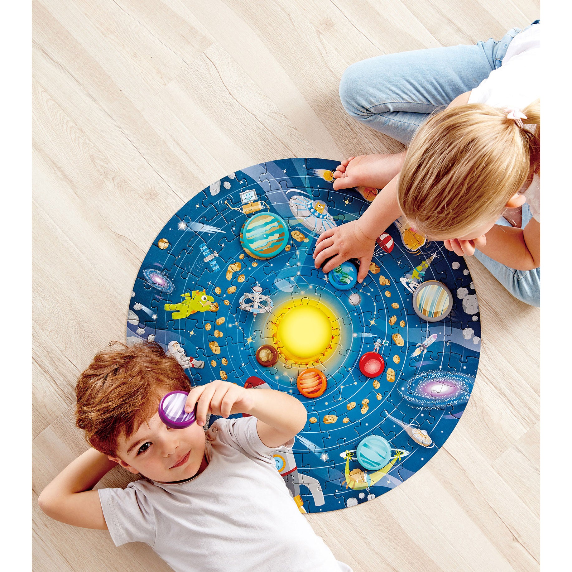 23 Inch Round 102 Piece Solar System Puzzle Toy with Astronomy Poster (Open Box) - VMInnovations