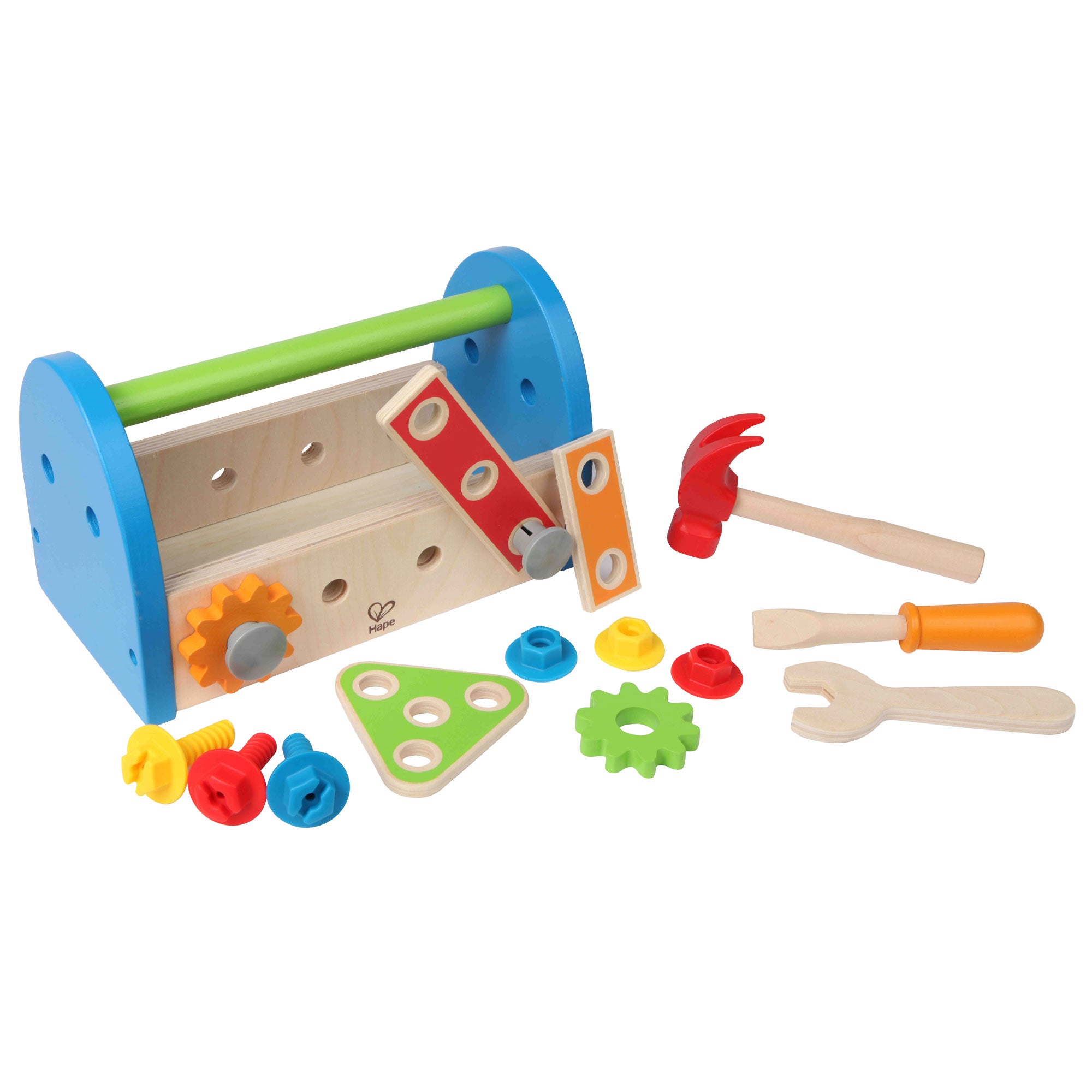 Hape Wooden Child Master Workbench Toy Builder Set Bundle with Fix It Tool Box