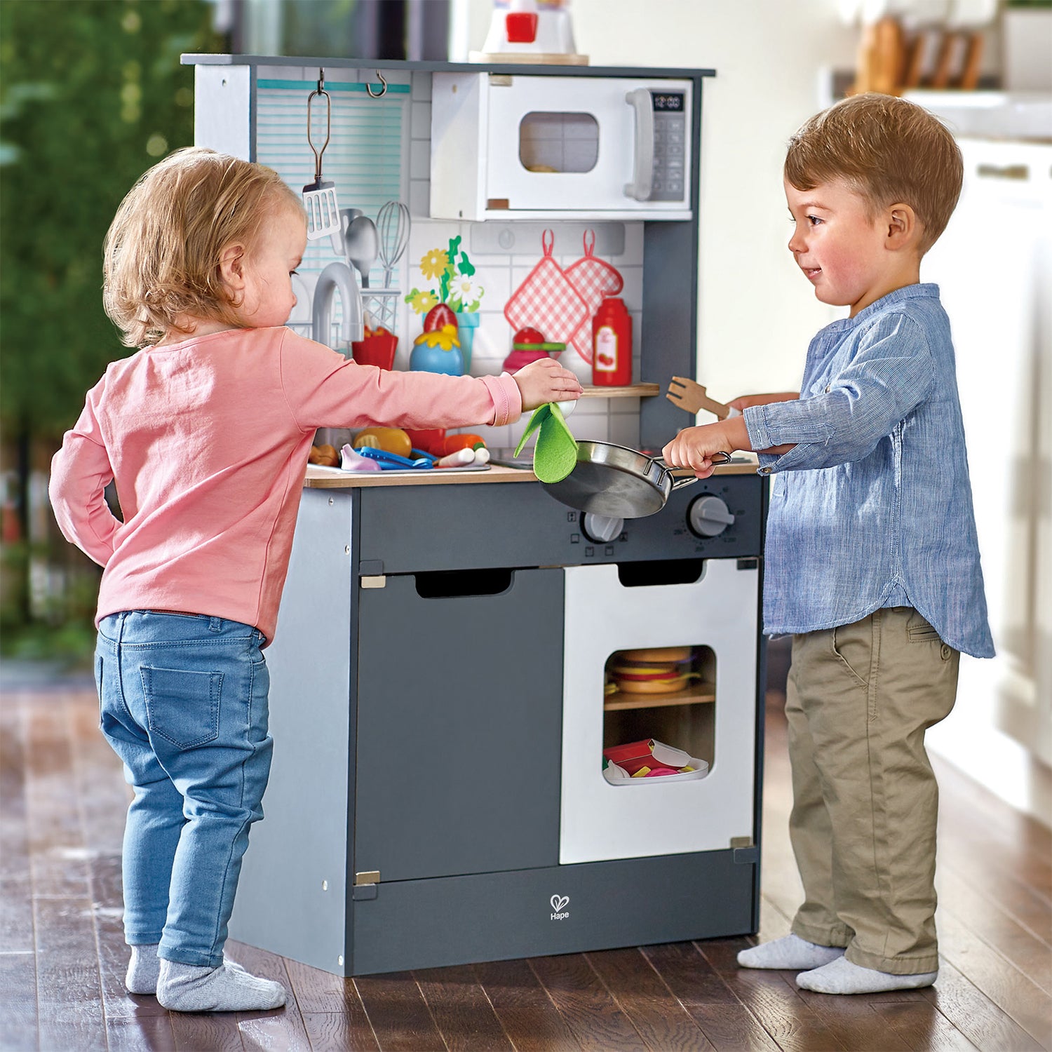 Hape Interactive Kids Home Wooden Pretend Play Kitchen Toy Bundle with Play Food - VMInnovations
