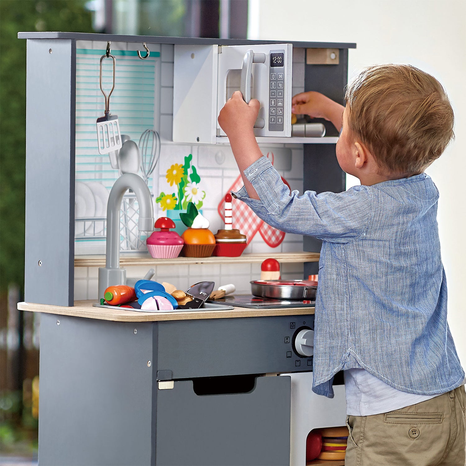 Hape Interactive Kids Home Wooden Pretend Play Kitchen Toy Bundle with Play Food - VMInnovations