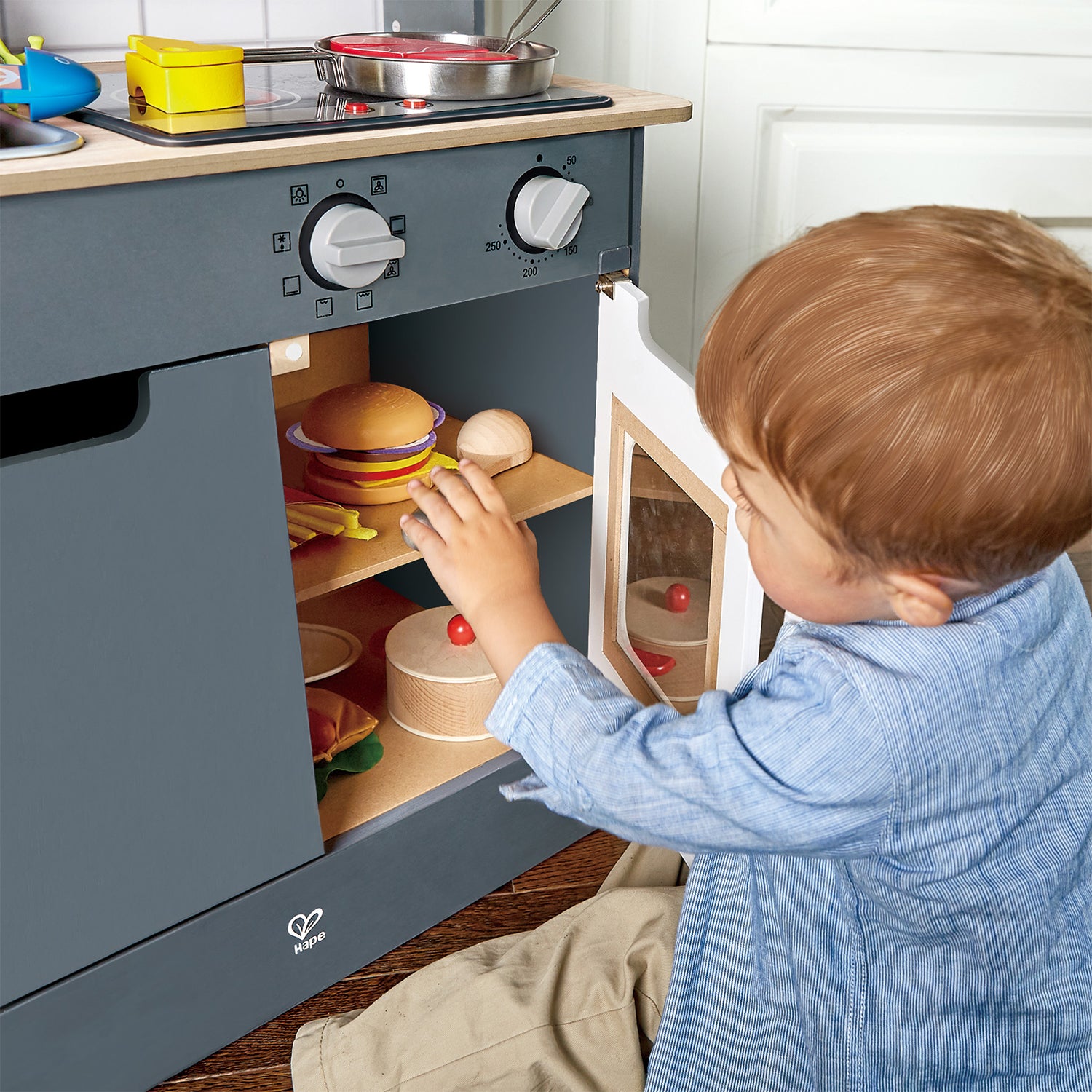 Hape Interactive Kids Home Wooden Pretend Play Kitchen Toy Bundle with Play Food - VMInnovations