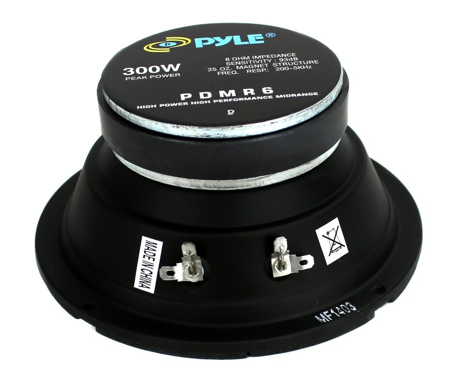 Pyle 6.5" 300W Car Mid Bass MidRange Audio Speaker 8 Ohm Black - VMInnovations