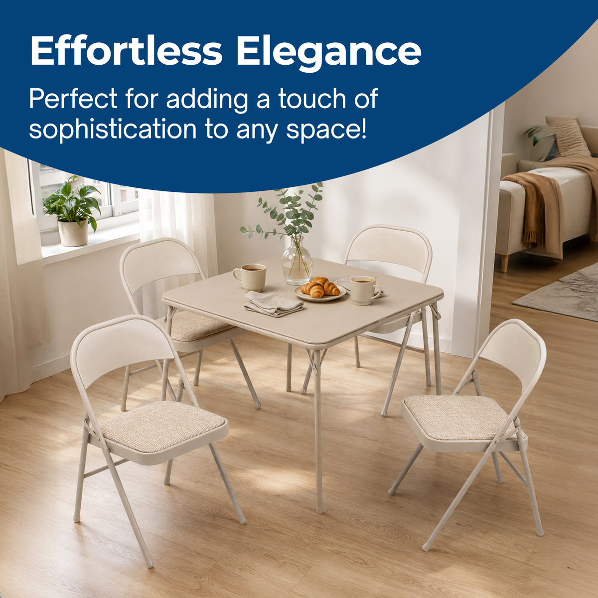 MECO Sudden Comfort 5 Piece 34x34 Card Table and 4 Chairs Folding Furniture Set - VMInnovations