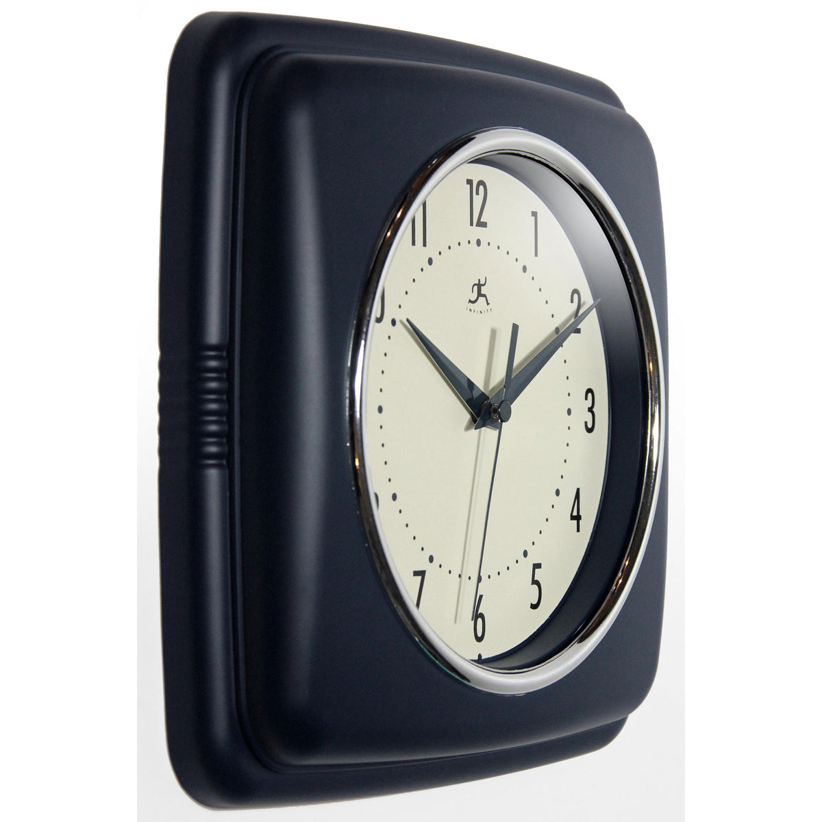 Infinity Instruments 9 Inch Silent Square Retro Clock, Sailor Blue (Open Box)