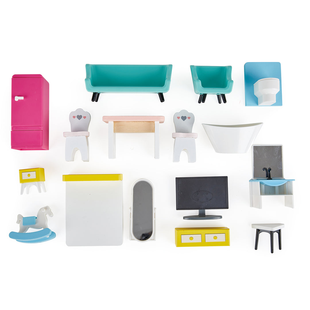 Hape Little Room Pretend Play 3 Story Wood Doll House & Furniture for Age 3 & Up - VMInnovations
