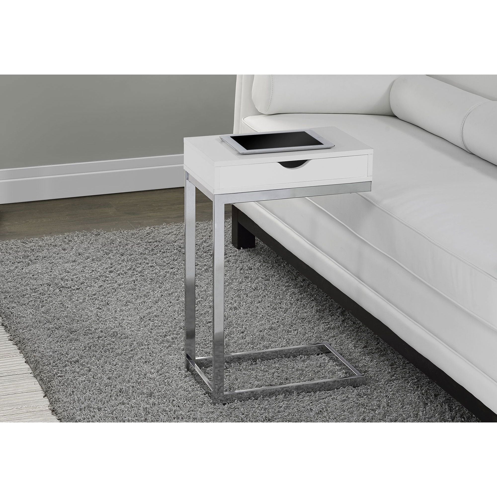 Monarch Specialties Accent End Table with Drawer, Glossy White (4 Pack)