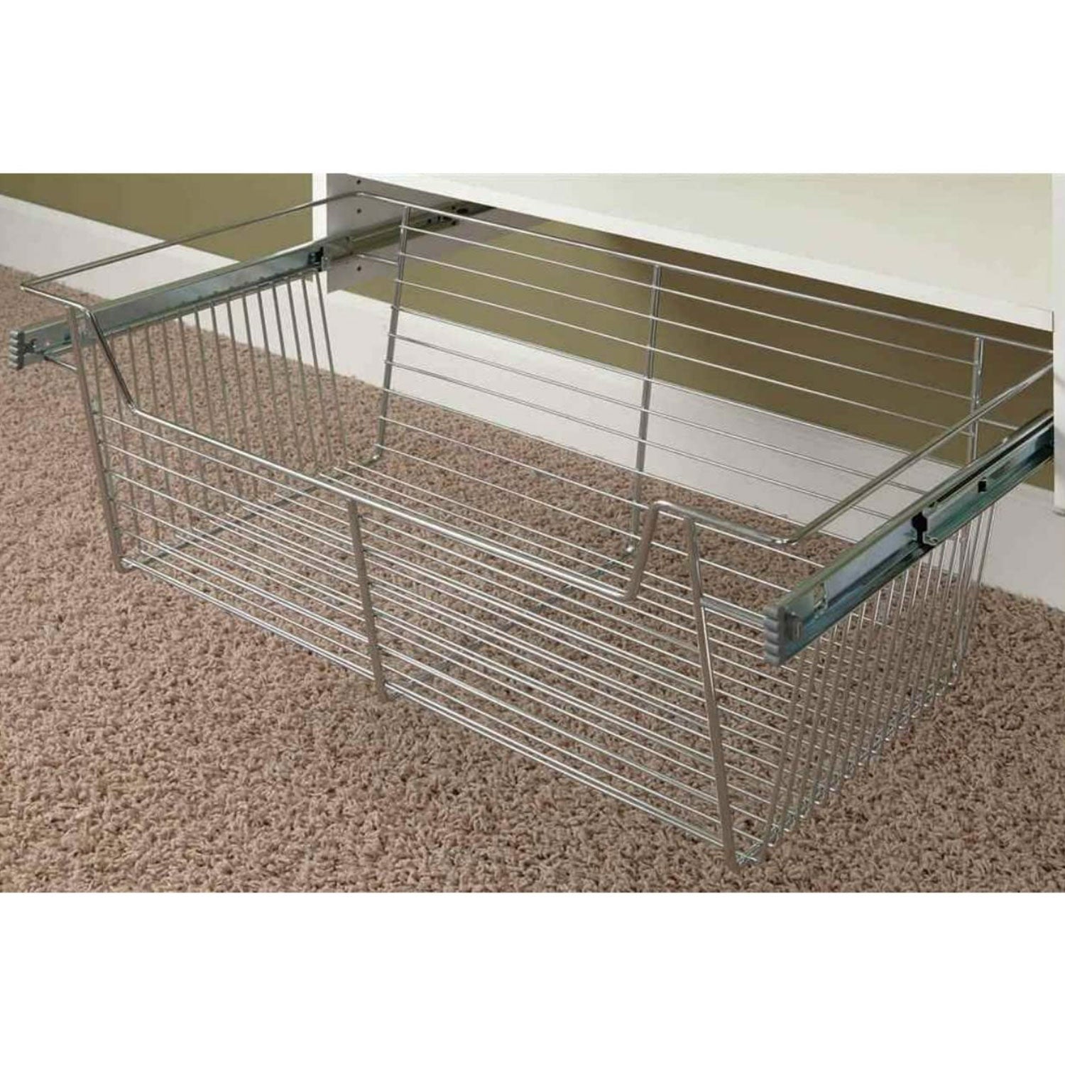 Easy Track 24 Inch Metal Sliding Wire Closet Storage Basket Organizer, Chrome