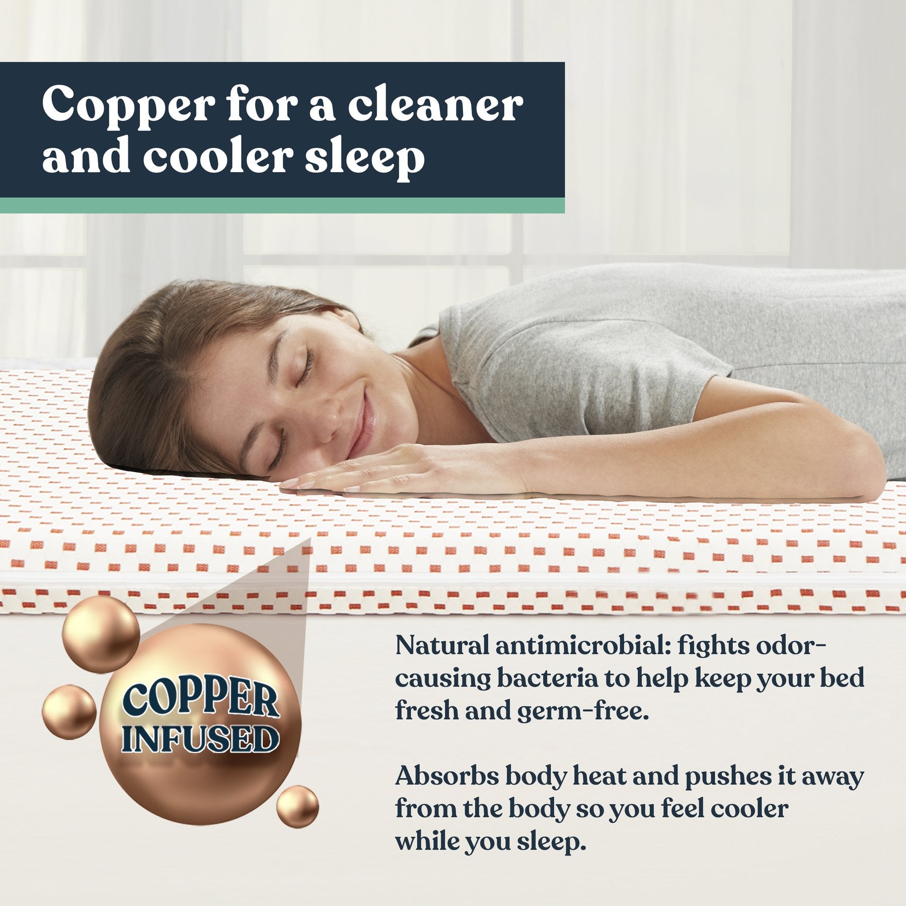 Early Bird Fusion 3 In Hybrid 2 in 1 Copper Reversible Mattress Topper, Queen