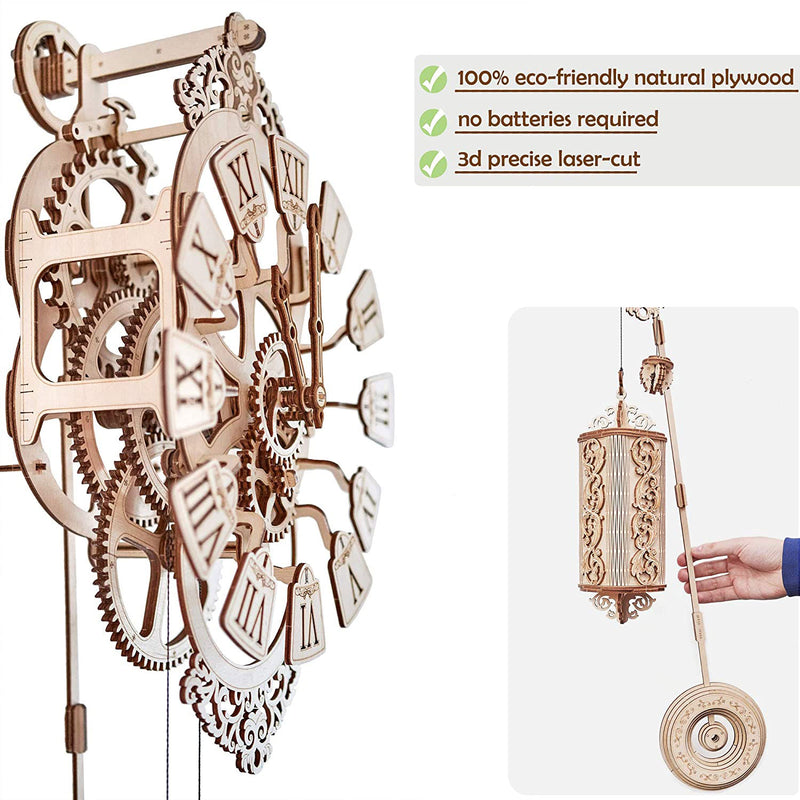 Wood Trick 3D Pendulum Wall Clock Wooden Toy Model Mechanical Self Building Kit