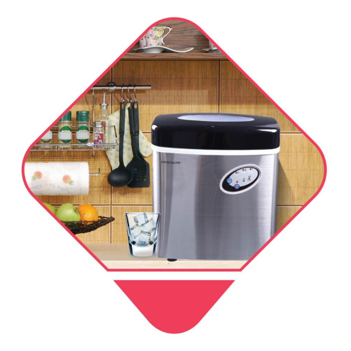 Frigidaire Extra Large Portable Kitchen Countertop Ice Cube Maker Machine,Silver