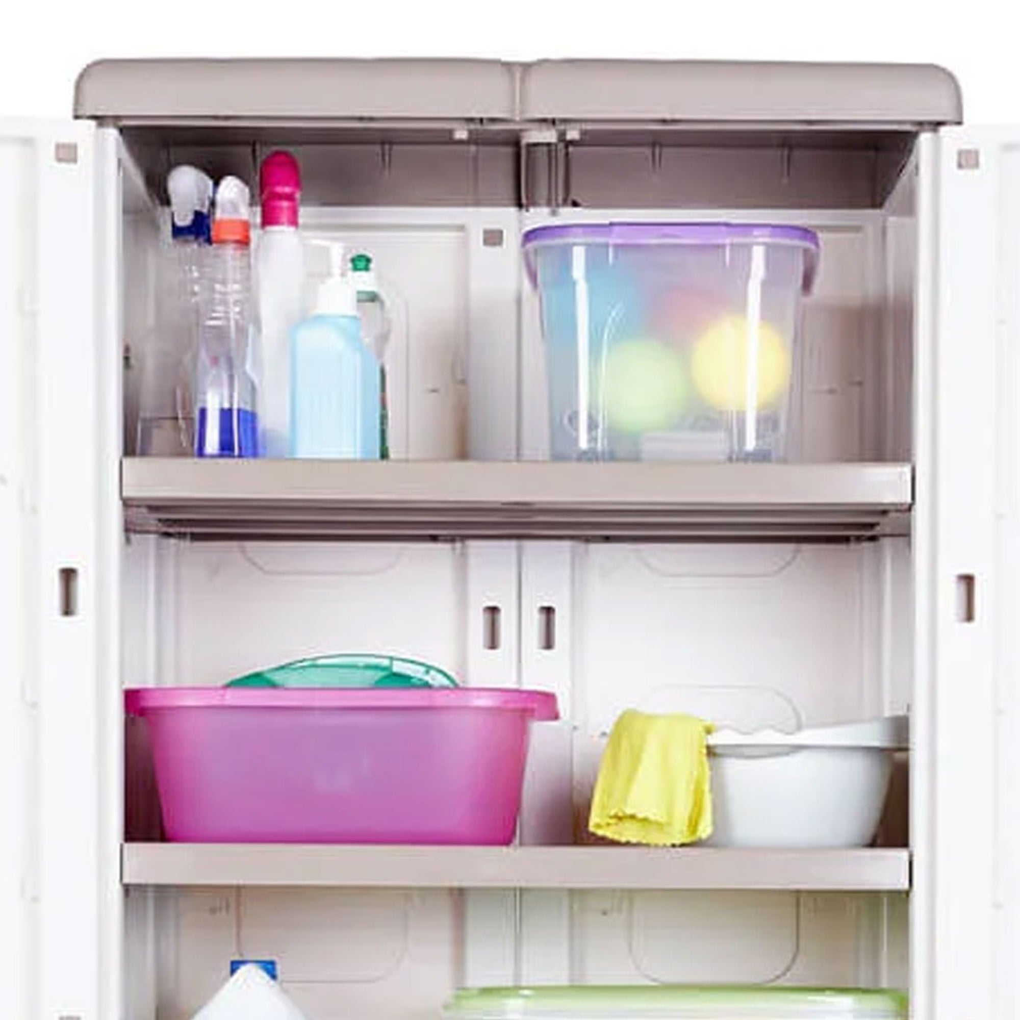 Electra Adjustable 4-Shelf Garage Storage Cabinet, Beige & White (Open Box)