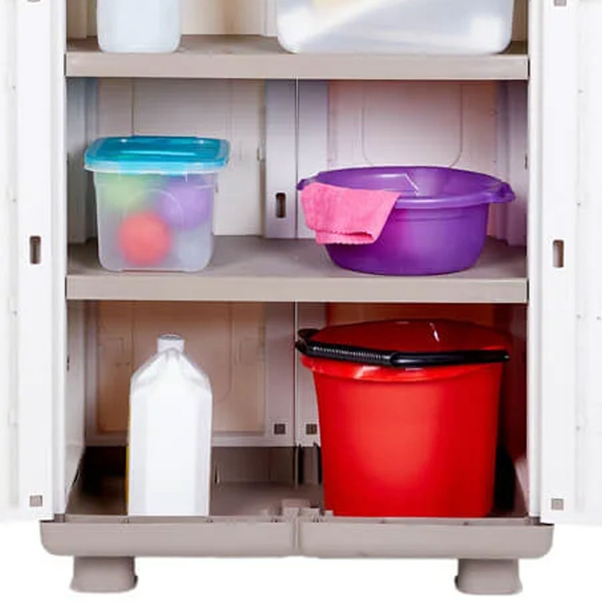 Electra Adjustable 4-Shelf Garage Storage Cabinet, Beige & White (Open Box)