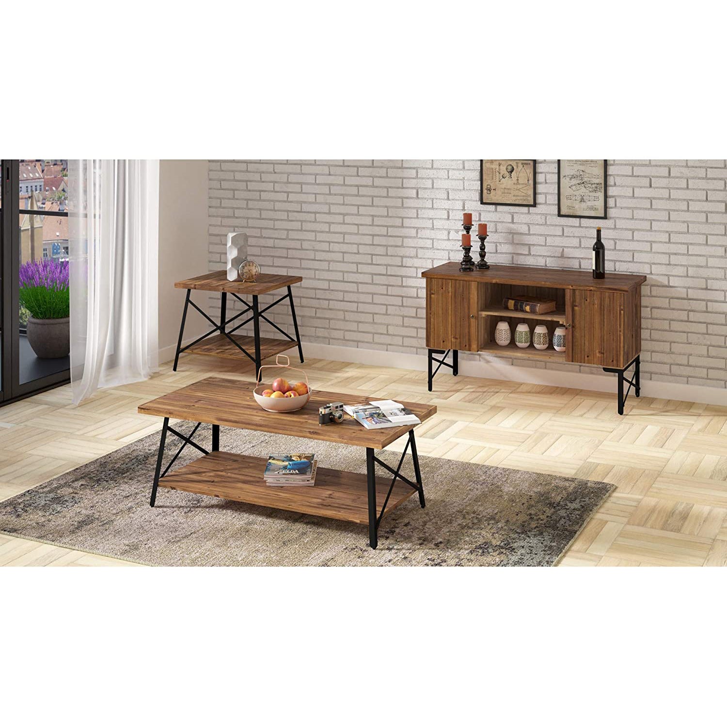 Emerald Home Chandler 45 Inch Long Rustic Coffee Table, Natural Fir (Open Box)