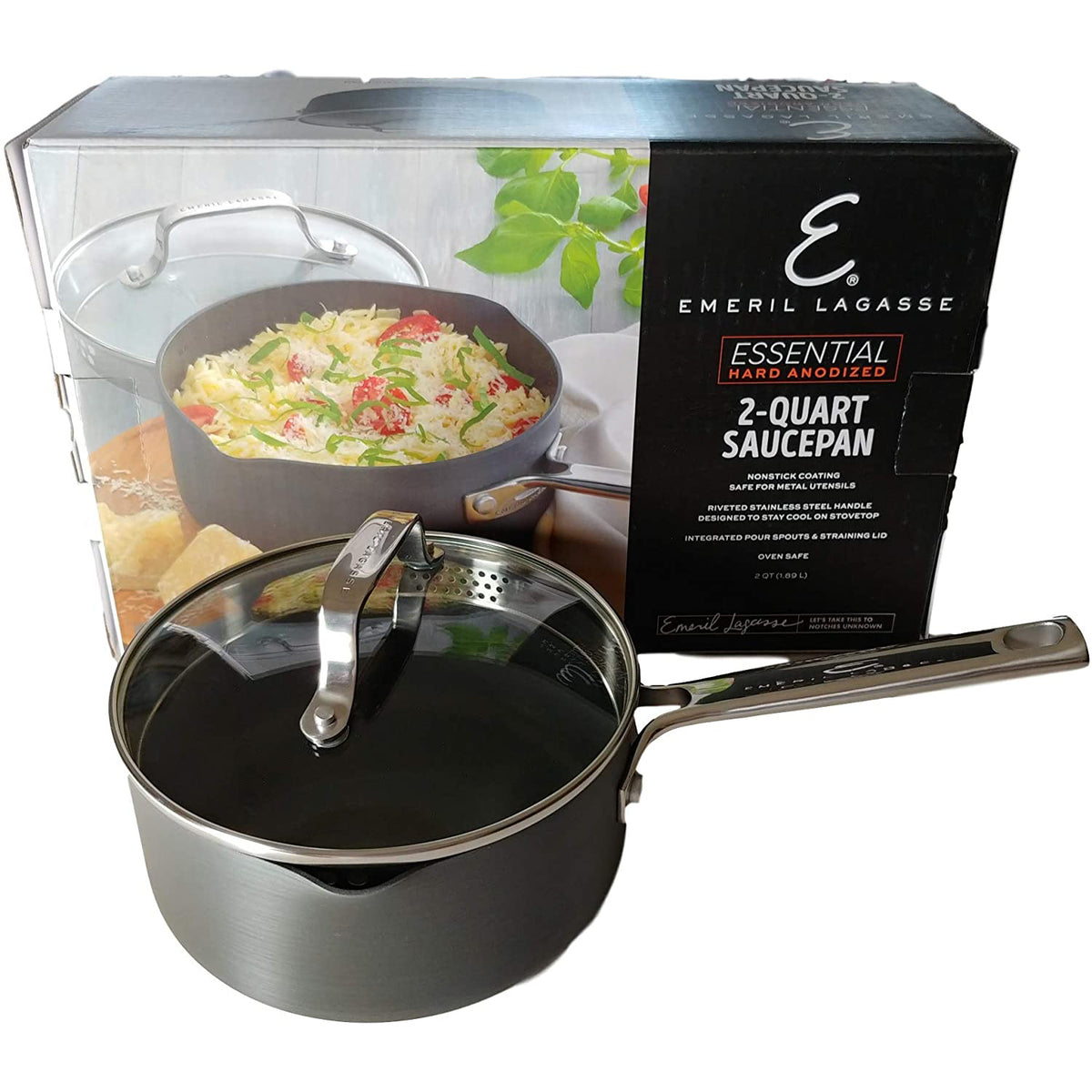 Emeril Lagasse Nonstick 2 Quart Cooking Sauce Pan with Pour Spout Lid (Open Box)