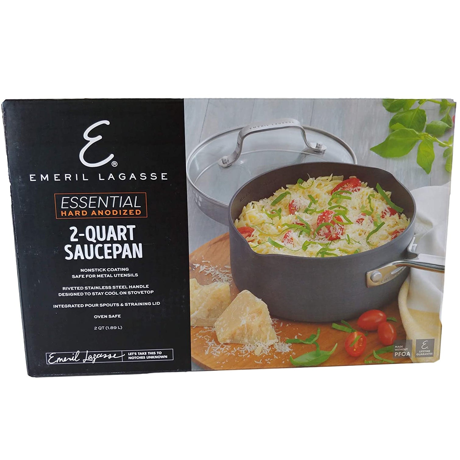 Emeril Lagasse Nonstick 2 Quart Cooking Sauce Pan with Pour Spout Lid (Open Box)