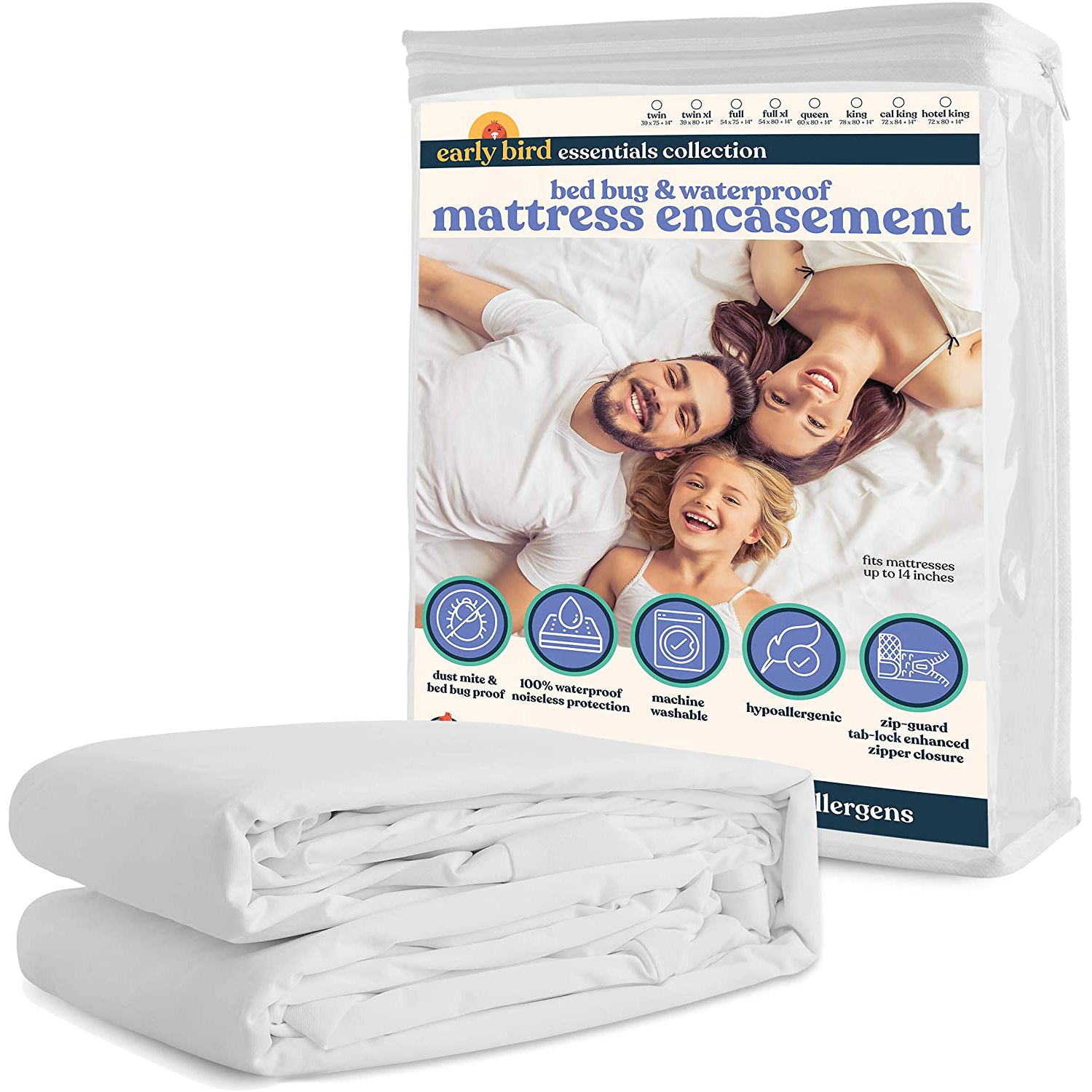 Early Bird Essentials Waterproof Zipper Enclosure Mattress Encasement, Twin