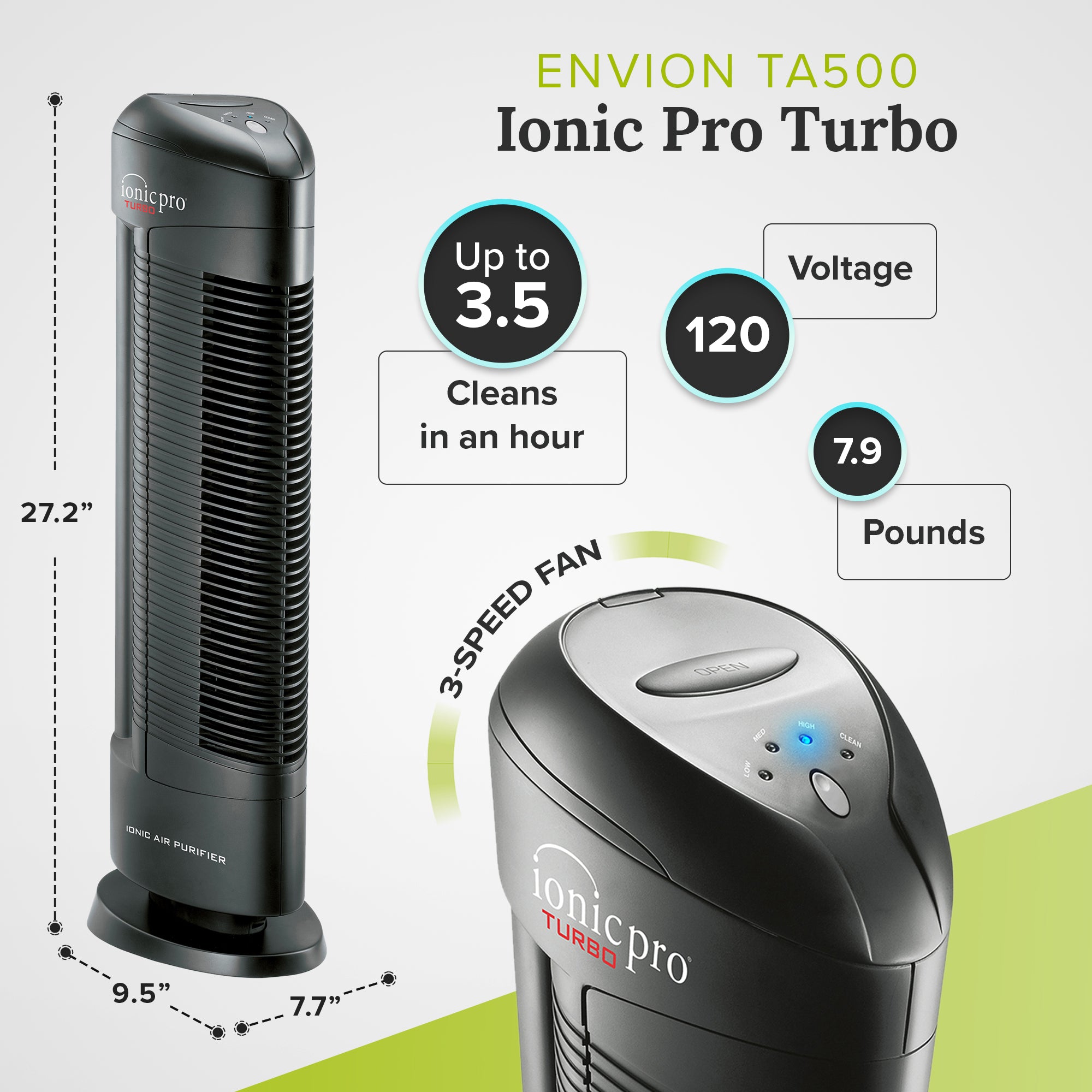 ENVION Ionic Pro Turbo Large Room HEPA Air Purifier Tower w/ 3 Speeds (Used) - VMInnovations