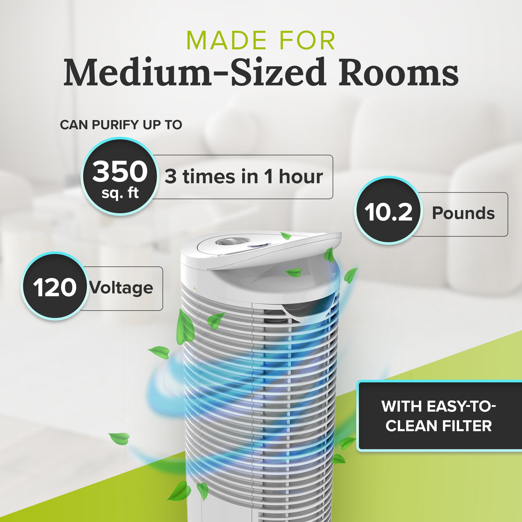 ENVION Medium Room Light HEPA Air Purifier w/Handle & 3 Fan Speeds (Used) - VMInnovations