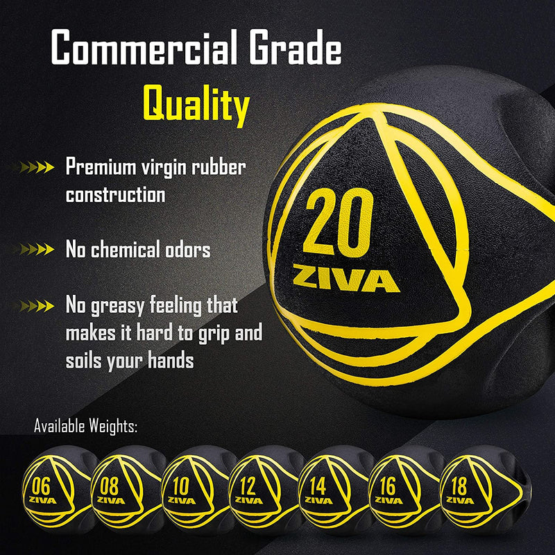 ZIVA Dual Grip Rubber Medicine Ball for Strength Training & Core, Black, 10 Lbs