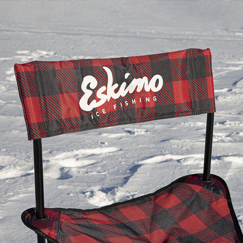 Eskimo Outdoor Portable Plaid Folding Quad Ice Fishing Gear Seat Chair, Red