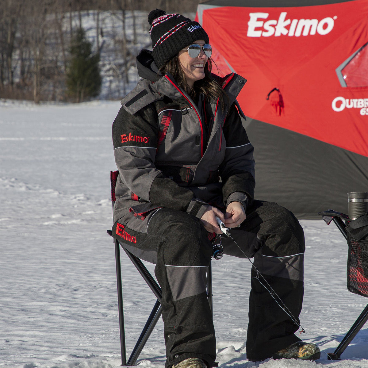 Eskimo Portable Plaid Folding Quad Ice Fishing Gear Seat Chair, Red (Open Box)