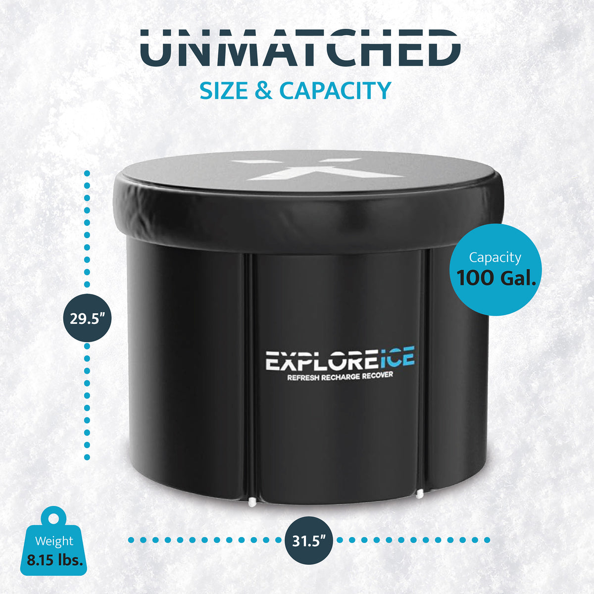 Explore Ice Bath Pro Max X-Large Athlete Cold Plunge Tub, Black/White (Open Box)
