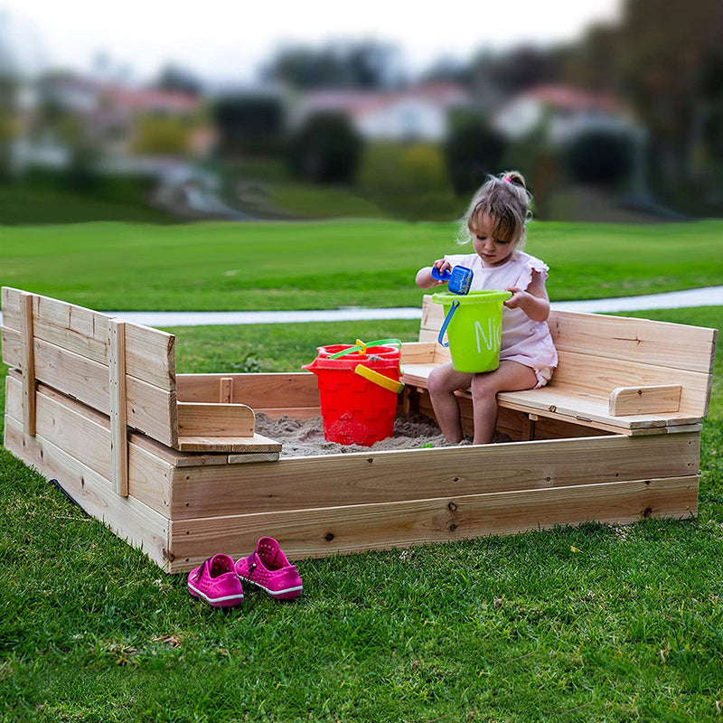 Be Mindful Wood Extra Large Kids Sandbox with Cover and Bench Seat (For Parts)