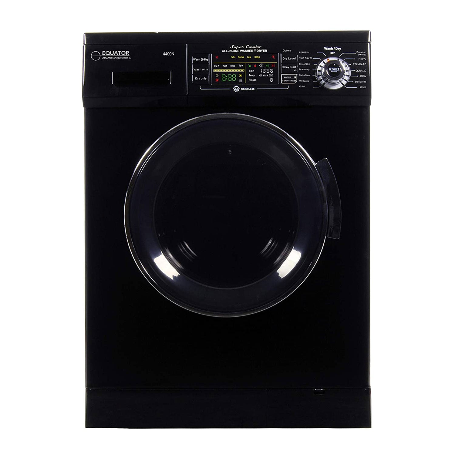 Equator Super Combination Vent/Ventless Home Washing Machine Dryer Unit, Black