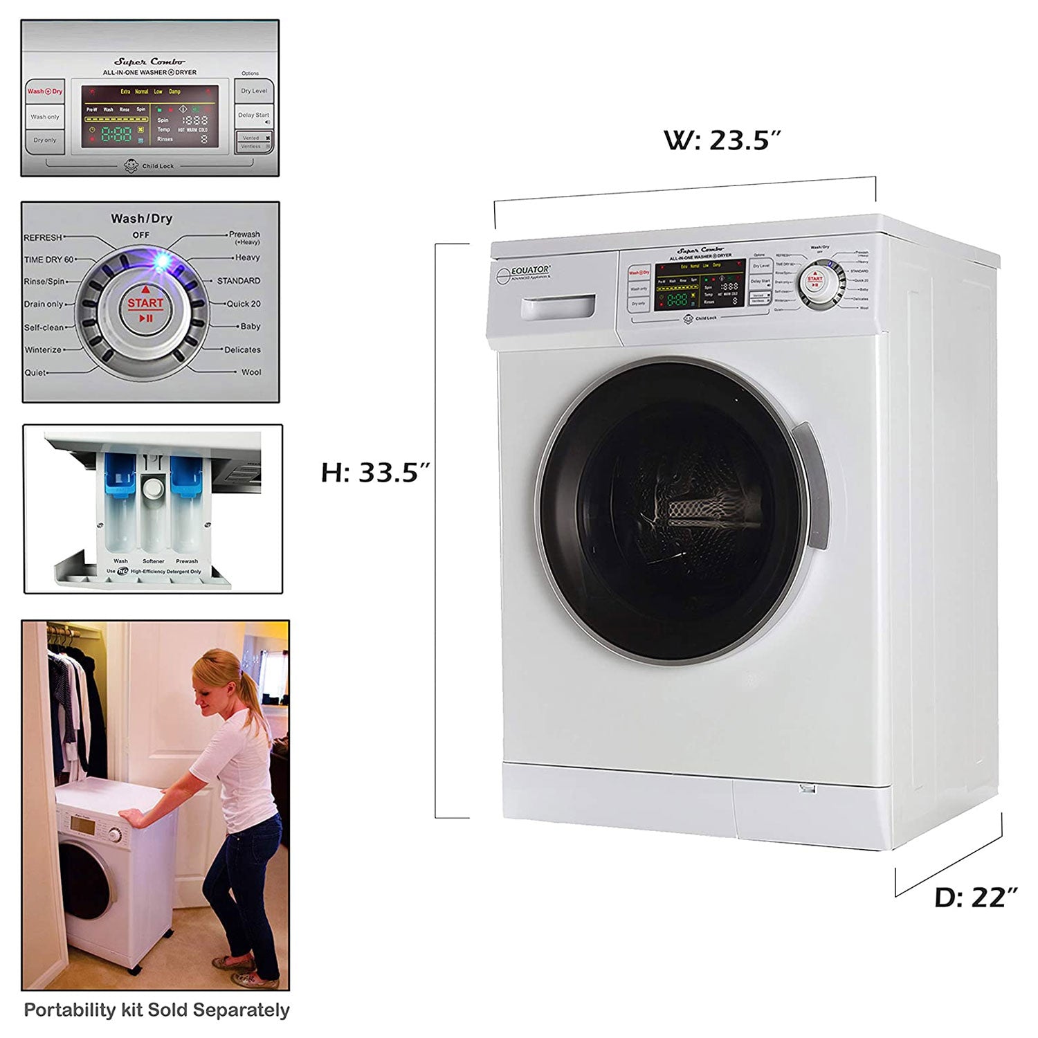 Equator Super Combination Vent/Ventless Home Washing Machine Dryer Unit, White