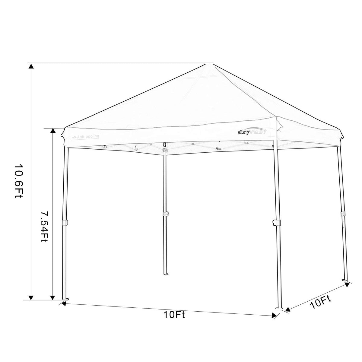 EzyFast 10 x 10 Foot Pop Up Canopy for Rain or Shine w/ Carry Bag (Open Box)