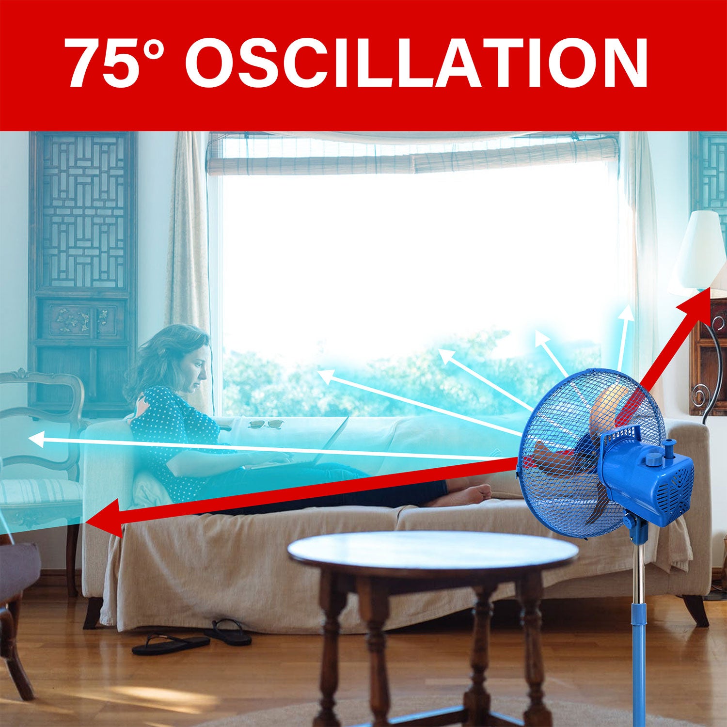 Brentwood 3 Speed Oscillating 12 Inch Adjustable Stand Fan, Blue (Used) - VMInnovations