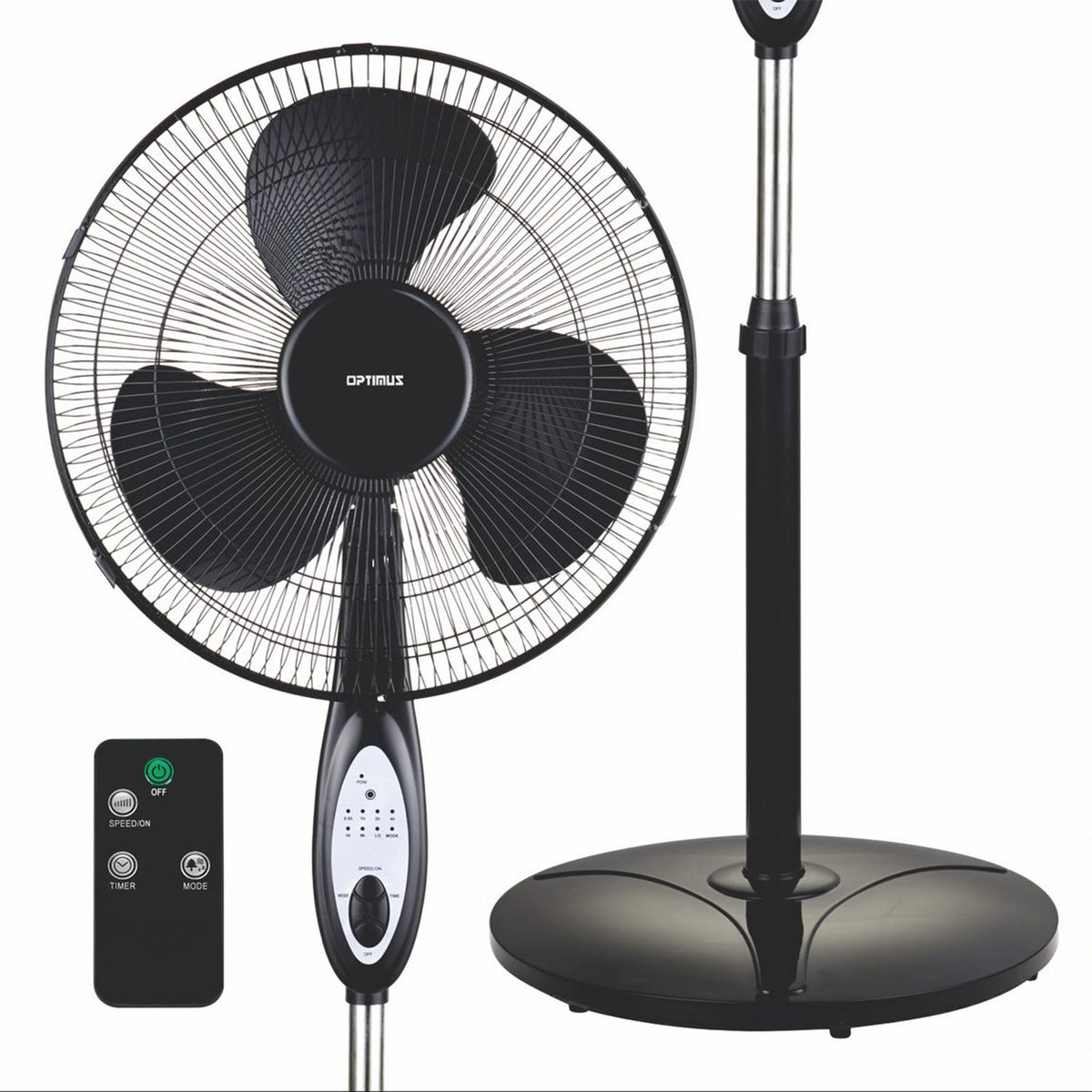 Optimus F-1672BK 16 Inch Home Adjustable Height Oscillating Pedestal Fan, Black