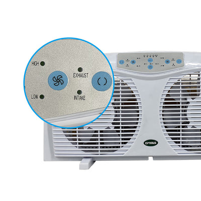 Optimus F-5286 8" 3 Speed Cool Air Home Twin Window Fan w/ Thermostat (Open Box)