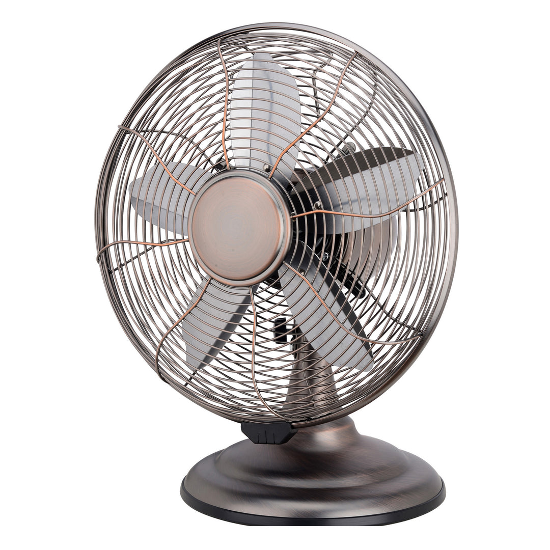 Optimus F-6212 3 Speed 12" Portable Retro Oscillating Table Fan, Bronze (Used)